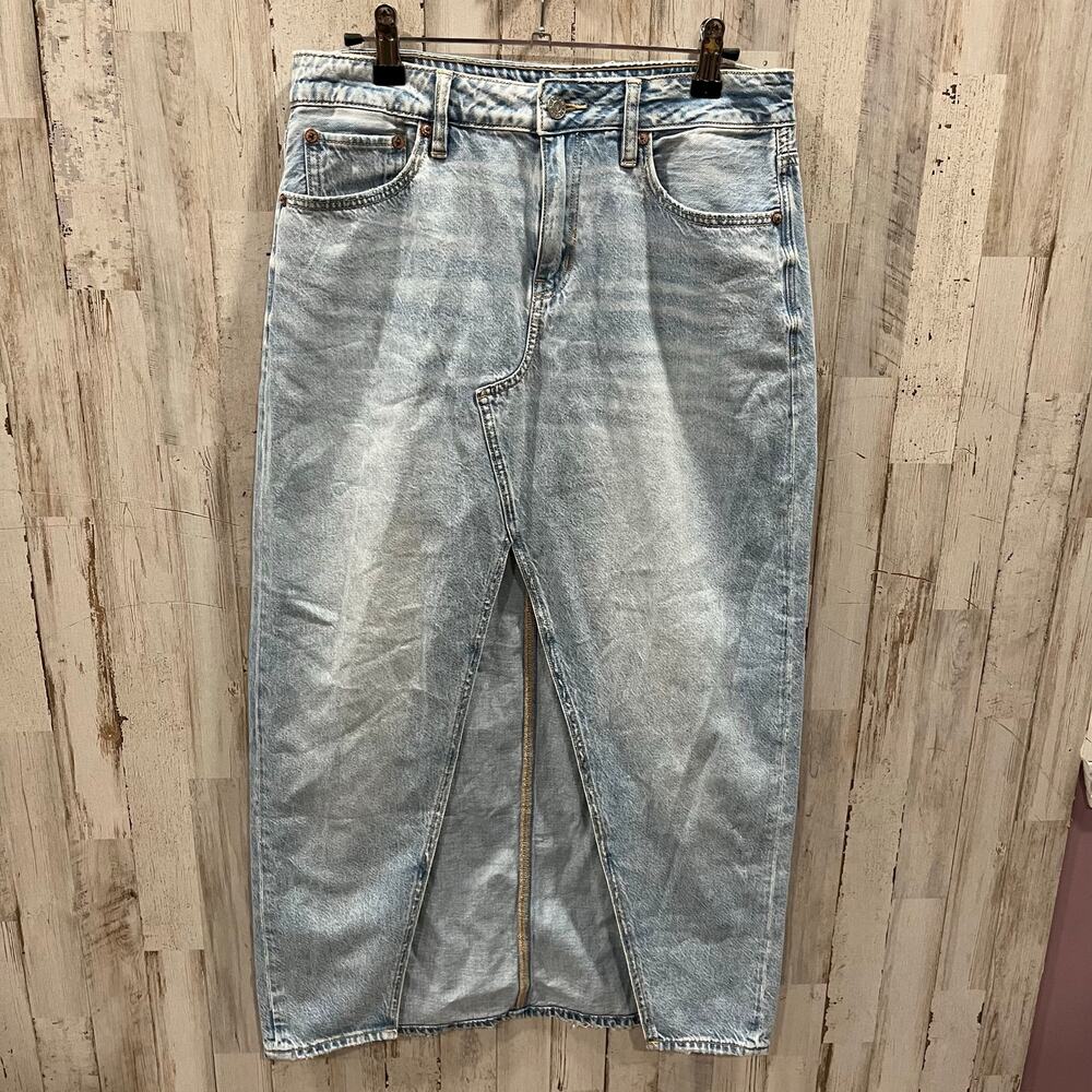 American Eagle Low Rise Maxi Denim Jean Skirt Front Slit Womens Size 2